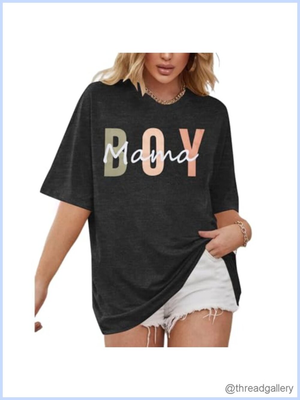 Oversized Mama Letter Print T-Shirt Short Sleeve Crew Neck Casual Top